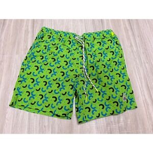 Psycho Bunny Mens Neon Green Graphic Print Swim Trunks Mesh Lined Size M